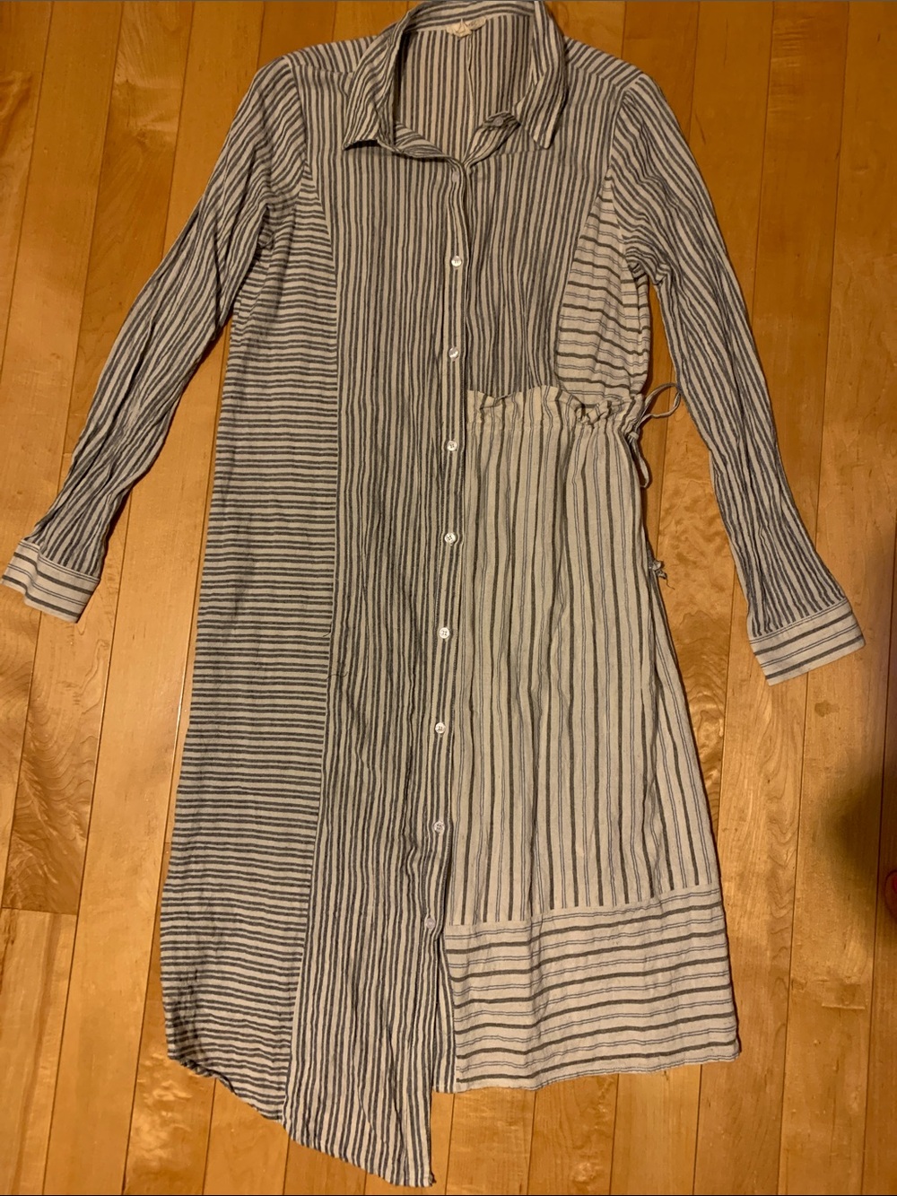 Mystree Blue & White Striped Midi Shirt Dress